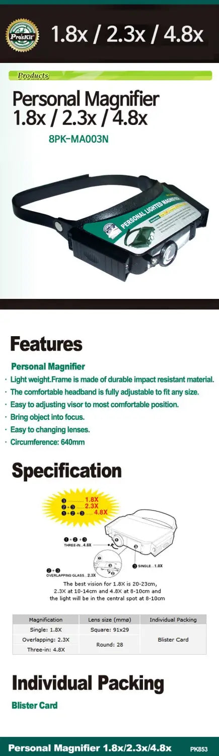 Personal Magnifier Comfortable Headband Light Weight 640mm