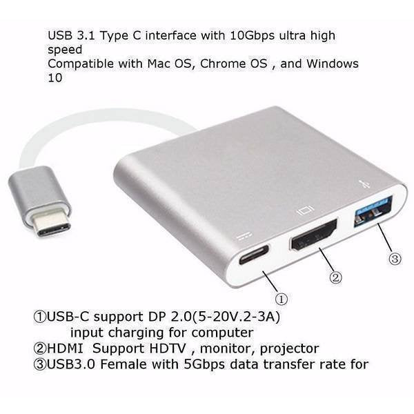 3in1 Multiport Type-c Usb To Hdmi Adapter 3.0 Charging Port