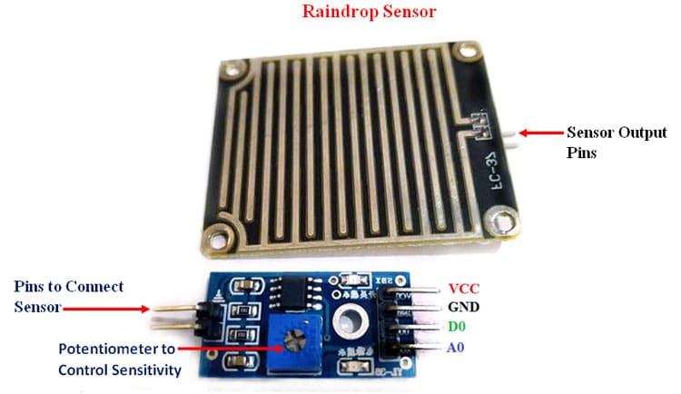 Rain drop Sensor Module Pinout, Datasheet & How to Use it in a Circuit