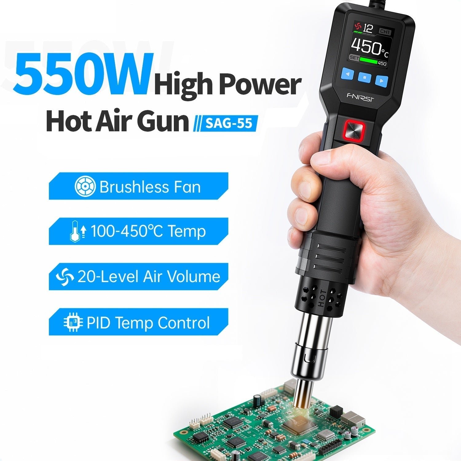 FNIRSI® SAG-55 Intelligent 550W Hot Air Gun - Image 2