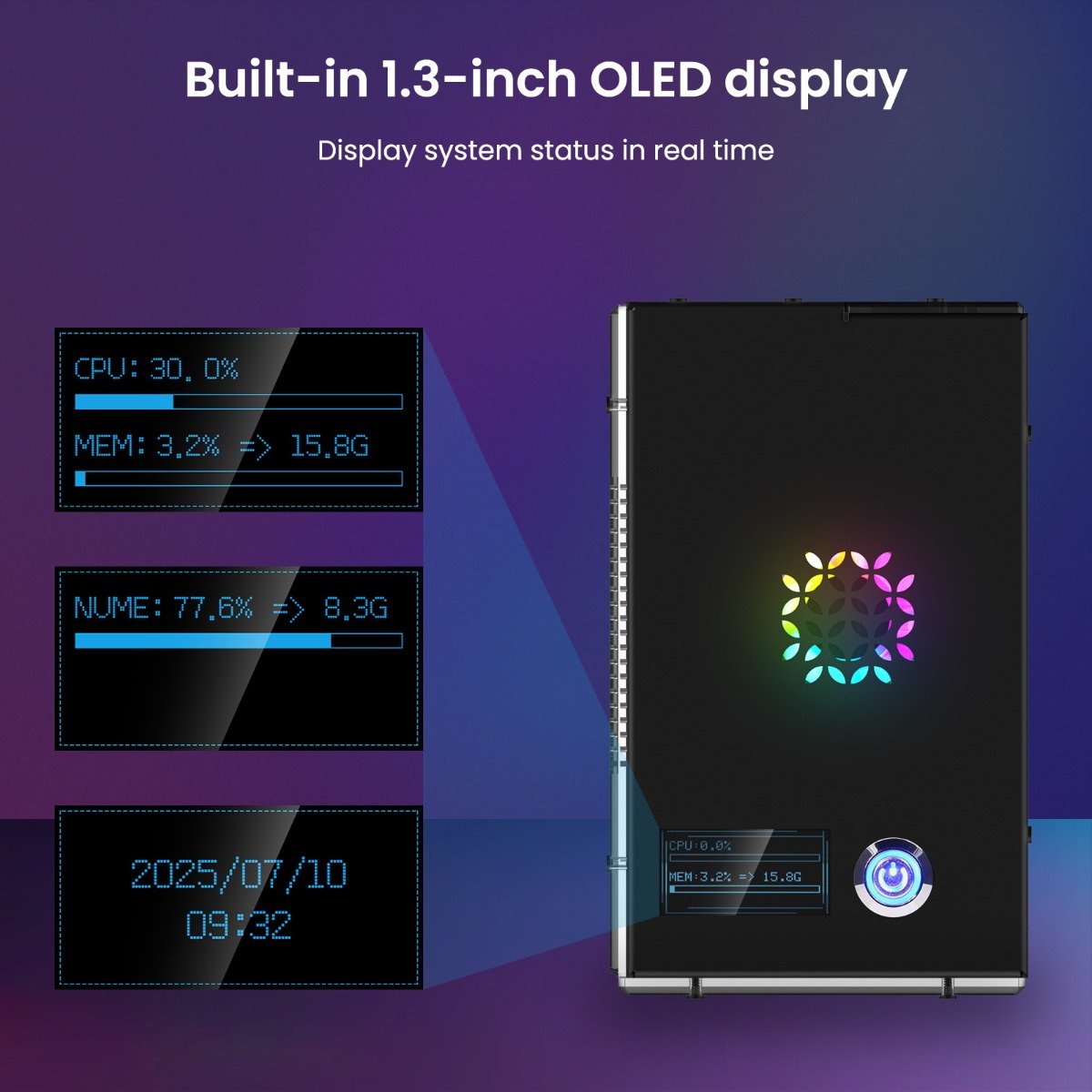 mini pc case with 1.3" OLED display