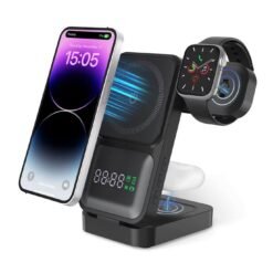 4 in 1 Wireless Charger With Clock Display 15W Fast Charging Wireless Charger