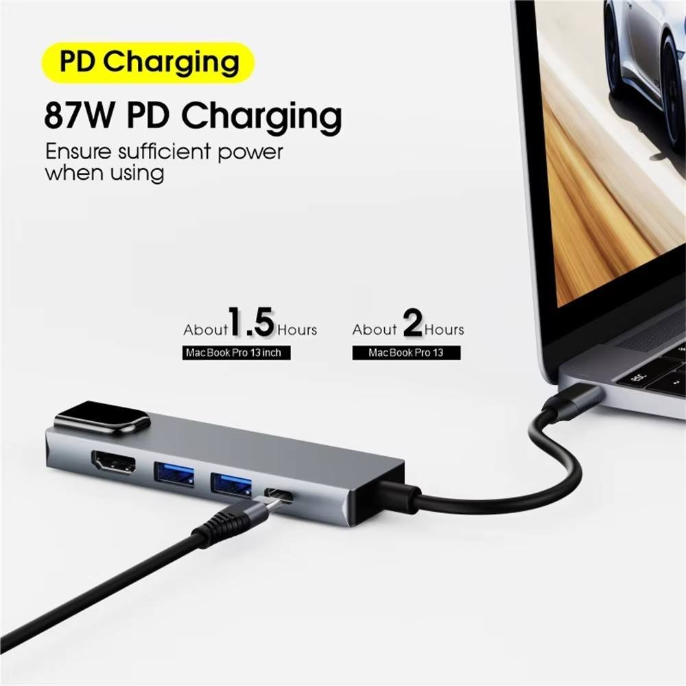 5IN1 USB C Hub Type C RJ45 100Mbps Converter USB 3.0 Adapter with Mac Docking Station Charging Card Reader Data Function for Mac - Image 6