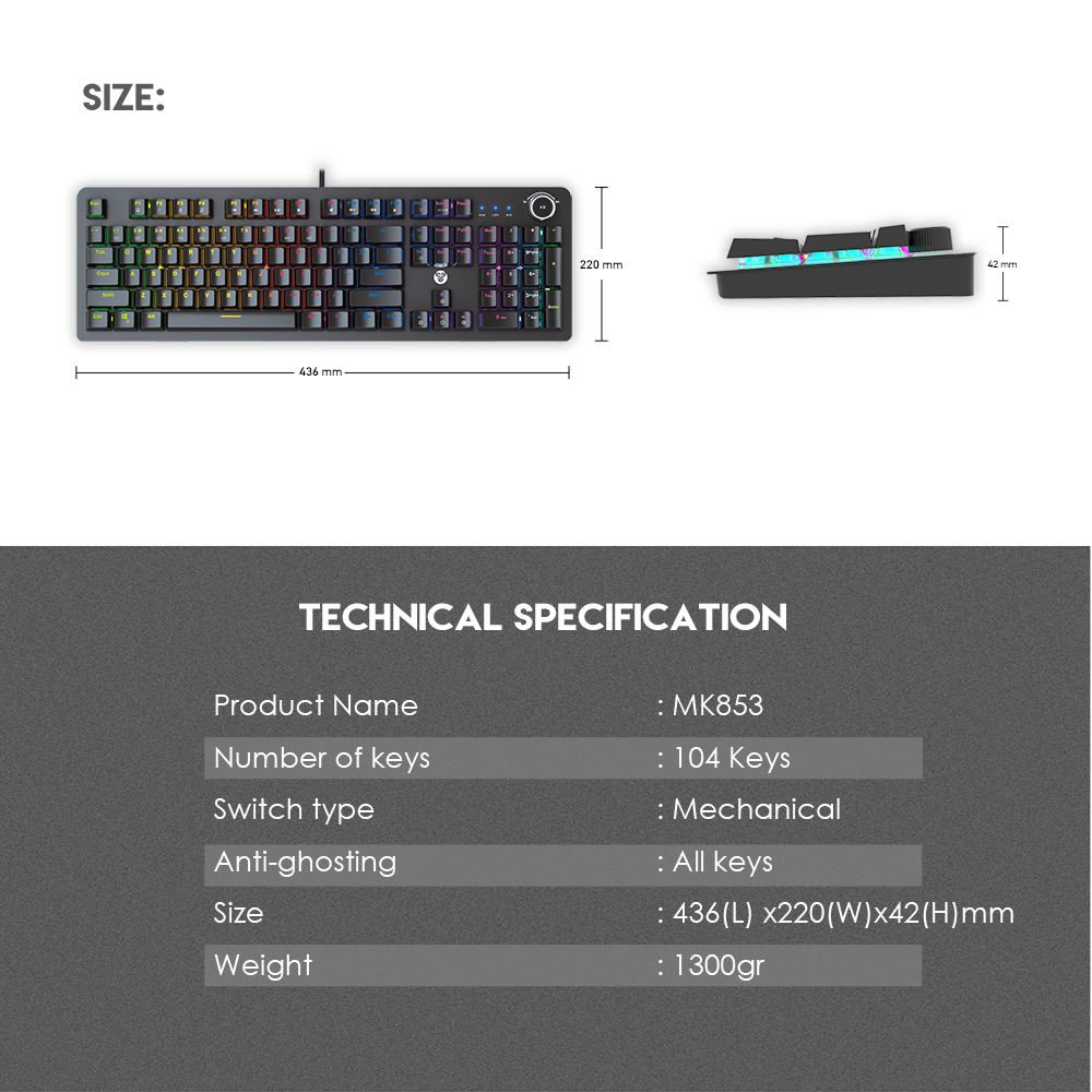 Fantech MK853 Wired Gaming Keyboard 3 Color Wristpad RGB Lighting Full-Keys Gamer Mechanical Keyboard - Image 3