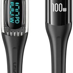 USAMS US-SJ591 Type-C To Type-C PD 100W Transparent Digital Display Cable (2 Meter) BEIGE